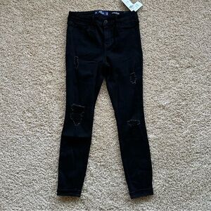 Hollister Mid Rise‎ Super Skinny Jeans Black Distressed Stretch W26 L28 NWT